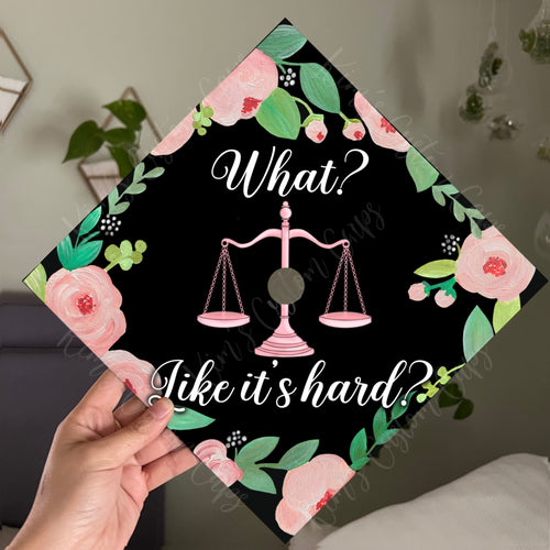 Premade Printed Law Lawyer Floral Graduation Cap Topper