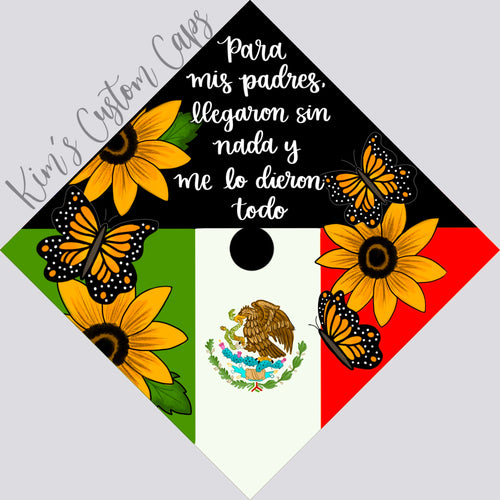 Premade Printed Floral Graduation Cap Topper with Interchangeable Flag