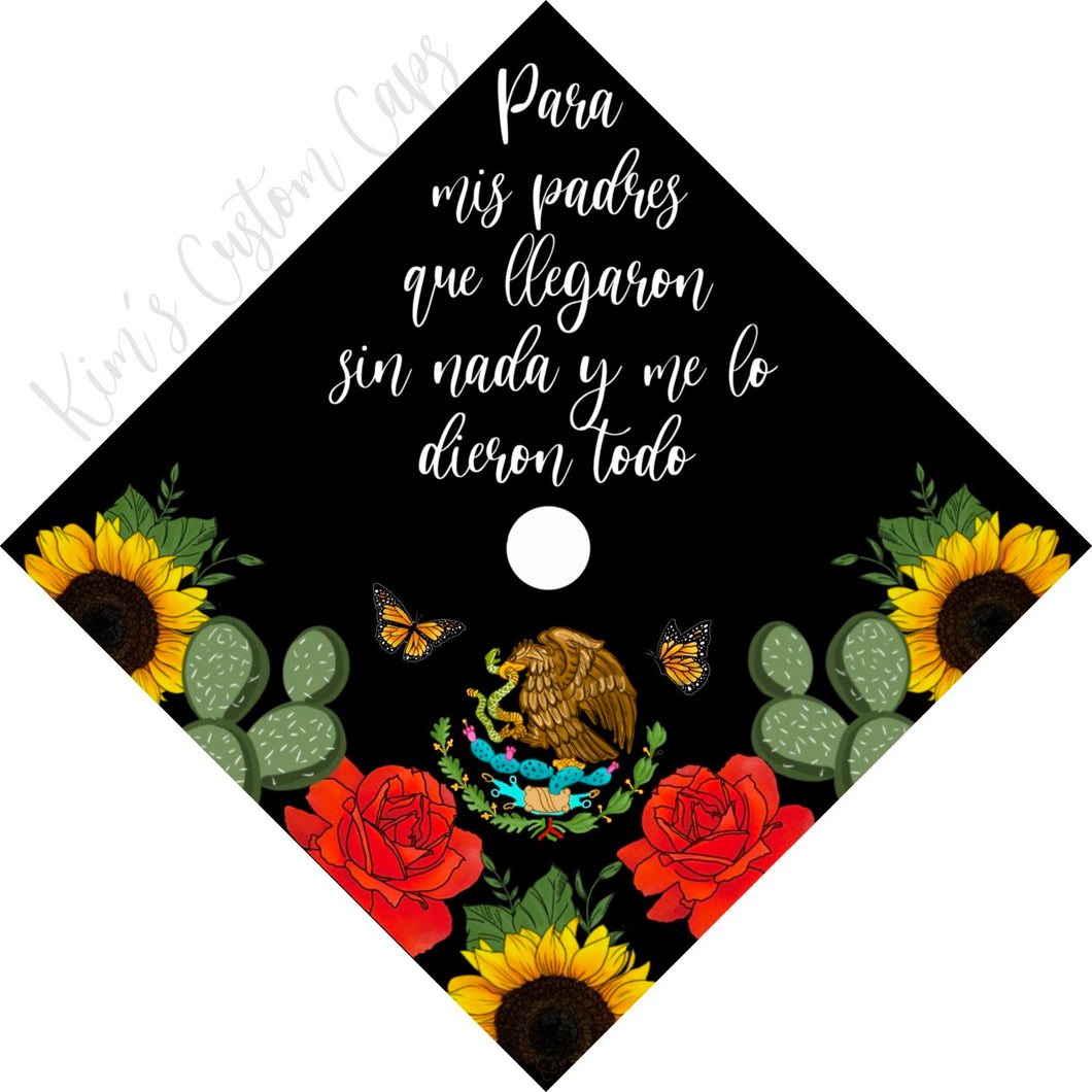 Premade Printed Floral Mexican Flag Inspired Graduation Cap Topper
