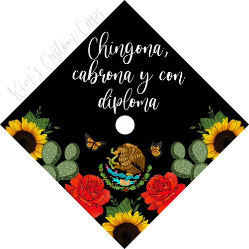 Premade Printed Floral Mexican Flag Inspired Graduation Cap Topper