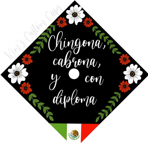 Premade Printed Floral Graduation Cap Topper with Interchangeable Flag