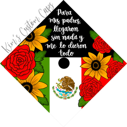 Premade Printed Floral Graduation Cap Topper with Interchangeable Flag