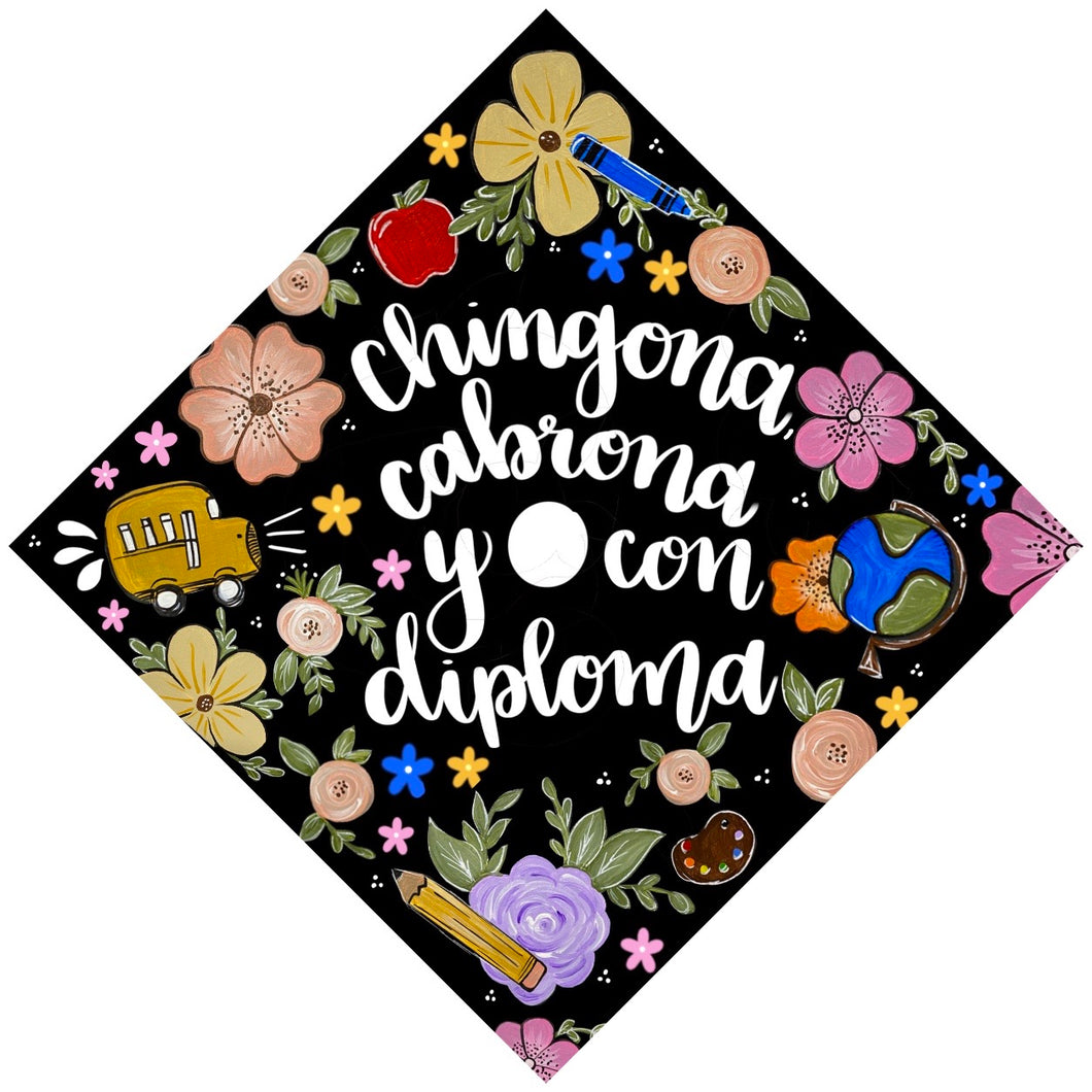 Premade Printed Floral Teacher Graduation Cap Topper
