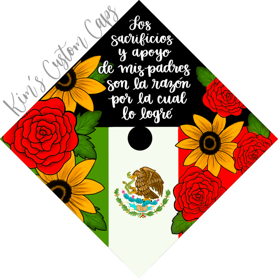 CLEARANCE! Premade Printed Floral Graduation Cap Topper with Interchangeable Flag