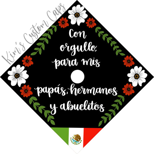 CLEARANCE! Premade Printed Floral Graduation Cap Topper with Interchangeable Flag