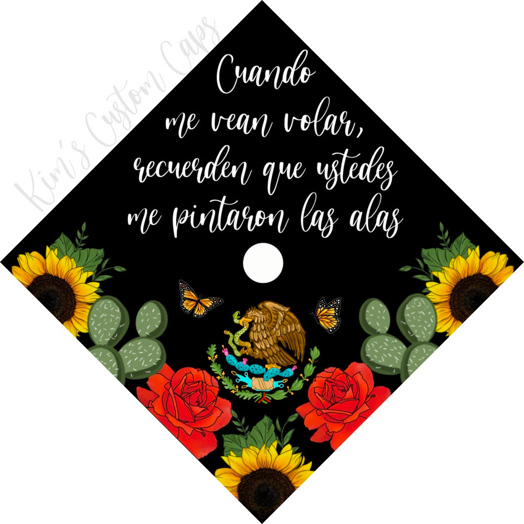 Premade Printed Floral Mexican Flag Inspired Graduation Cap Topper