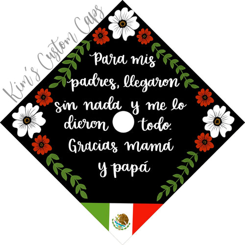 Premade Printed Floral Graduation Cap Topper with Interchangeable Flag