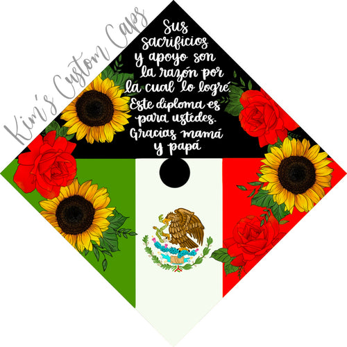 Premade Printed Floral Graduation Cap Topper with Interchangeable Flag