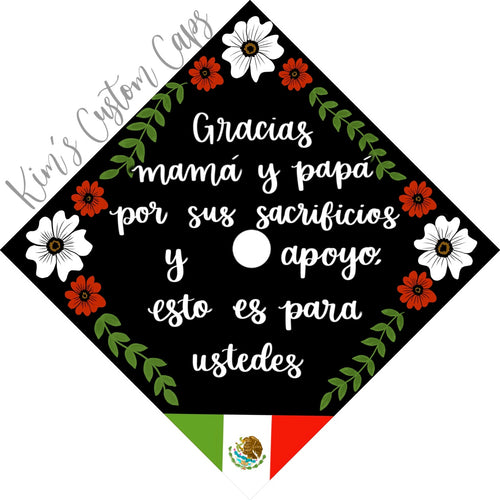 CLEARANCE! Premade Printed Floral Graduation Cap Topper with Interchangeable Flag