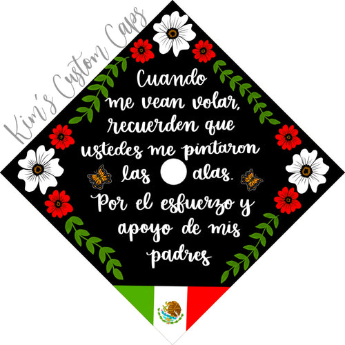 Premade Printed Floral Graduation Cap Topper with Interchangeable Flag