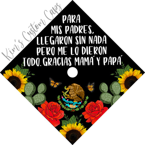 Premade Printed Floral Mexican Flag Inspired Graduation Cap Topper