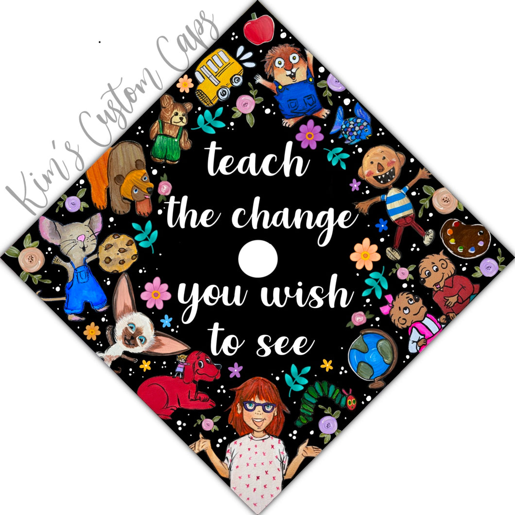 Premade Printed Teacher Education Storybook Character Graduation Cap Topper