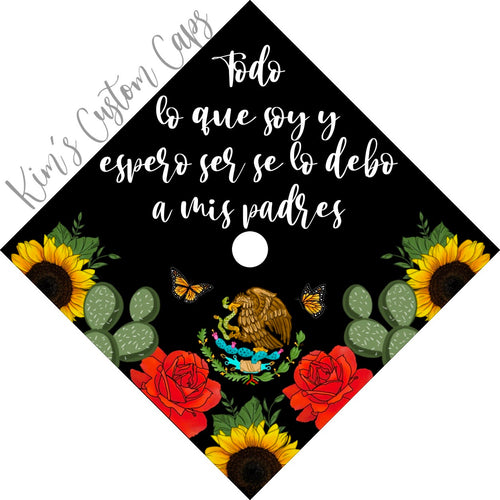 Premade Printed Floral Mexican Flag Inspired Graduation Cap Topper