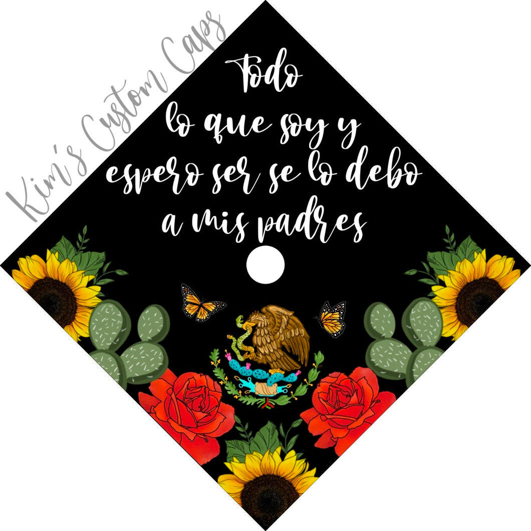 Premade Printed Floral Mexican Flag Inspired Graduation Cap Topper