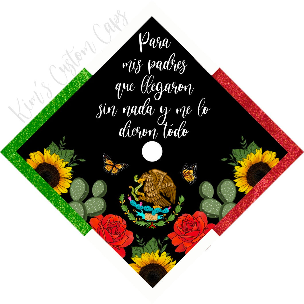 Premade Printed Floral Mexican Flag Inspired Graduation Cap Topper