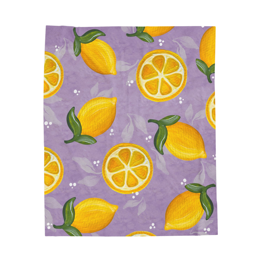 READY TO SHIP Purple Lemons Fleece Blanket