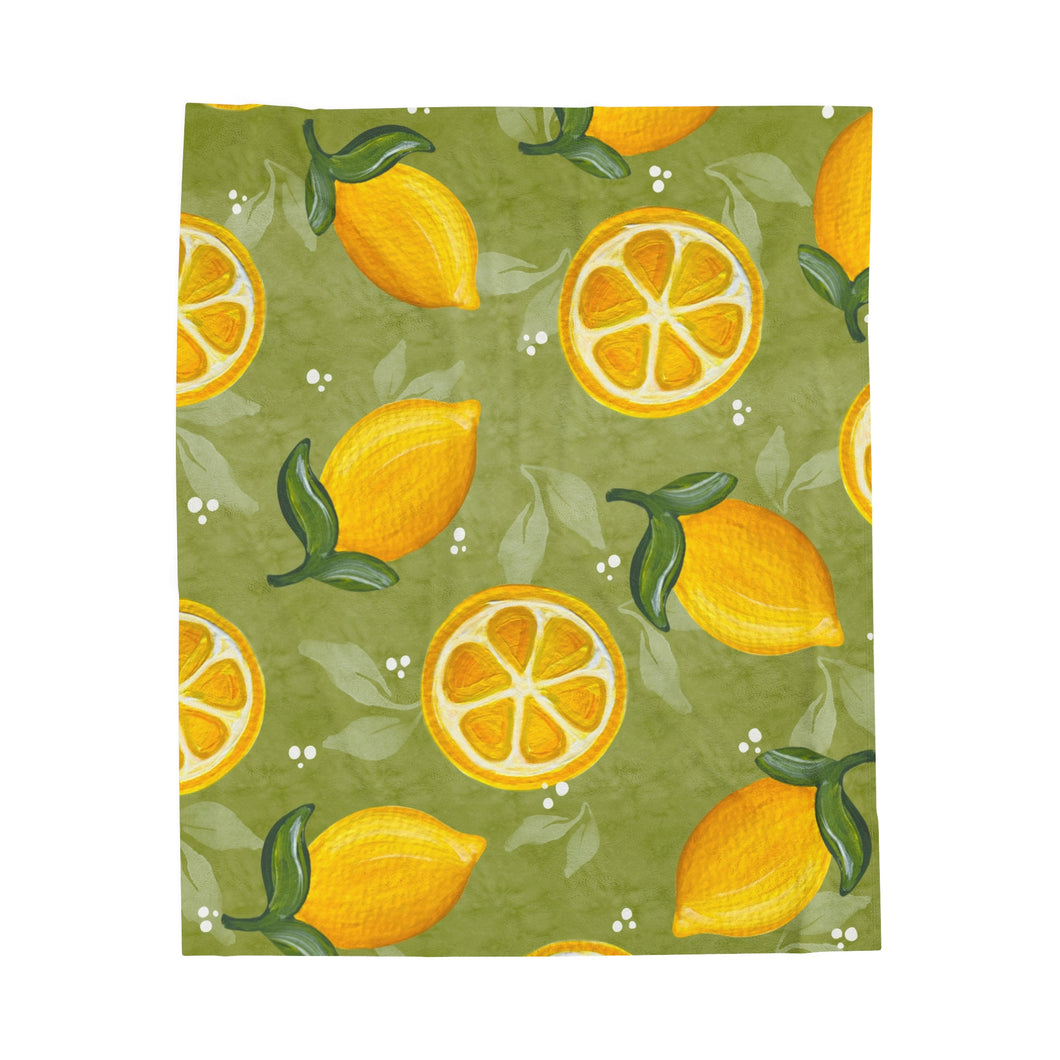 READY TO SHIP Green Lemon Fleece Blanket