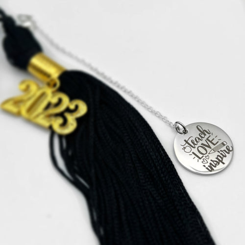 Silver Teacher Graduation Cap Engraved Tassel/Car Charm