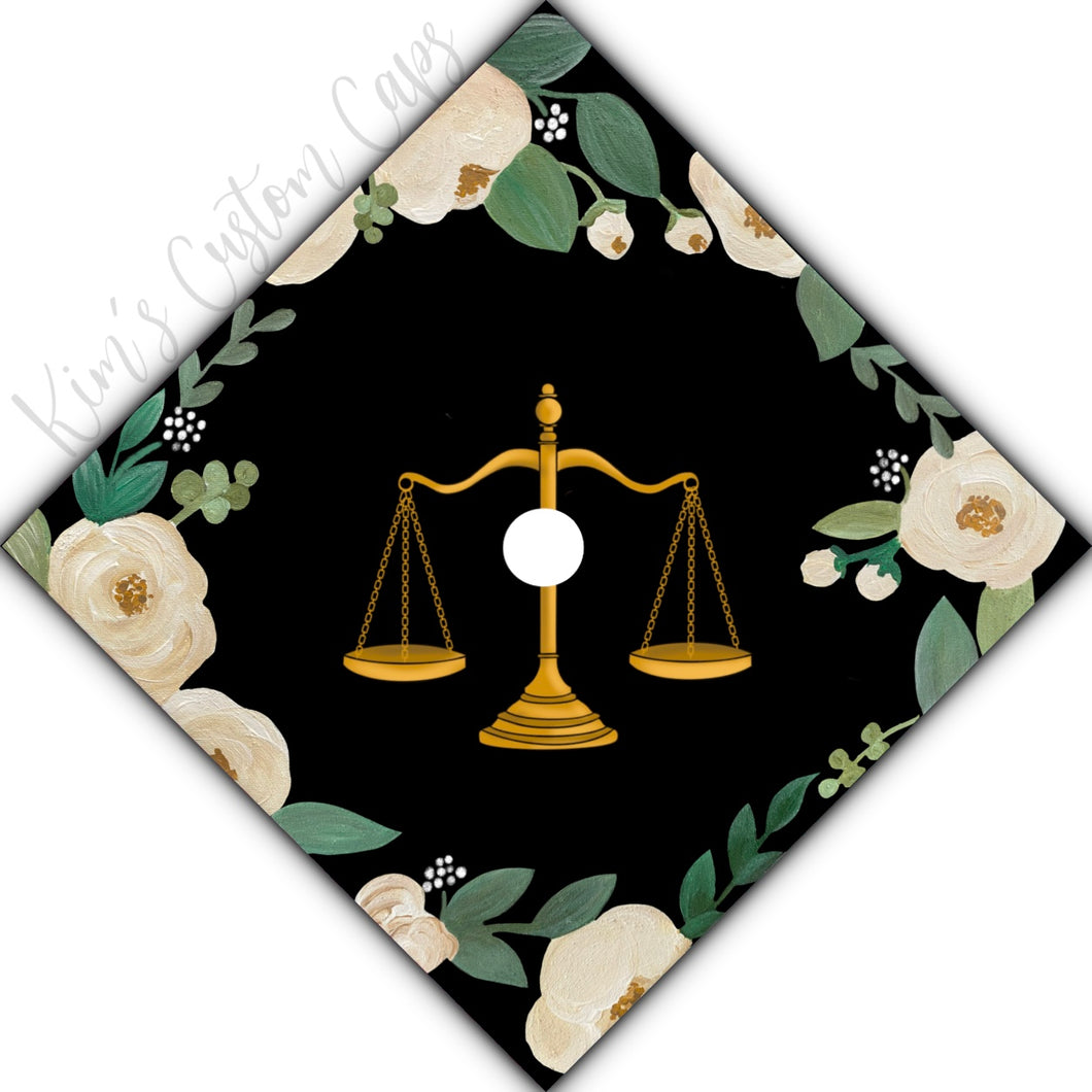 Custom Quote Law Lawyer Floral Graduation Cap Topper