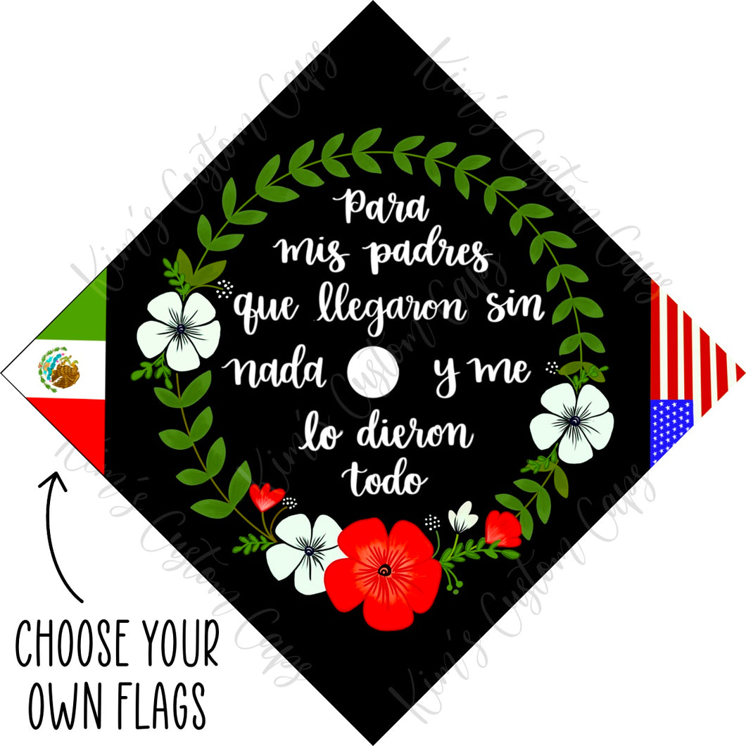 Premade Printed Floral Graduation Cap Topper with Interchangeable Flags