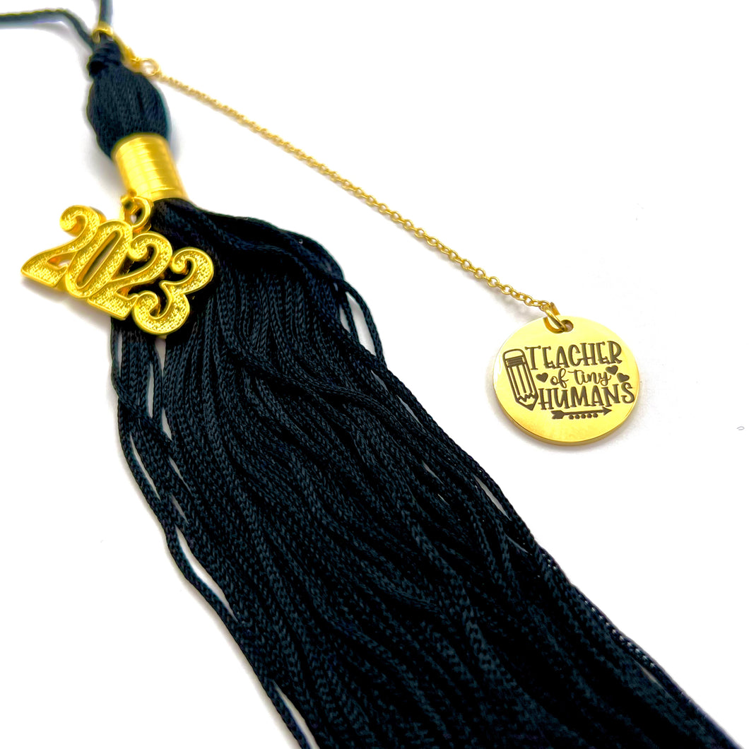 Gold Teacher Graduation Cap Engraved Tassel/Car Charm