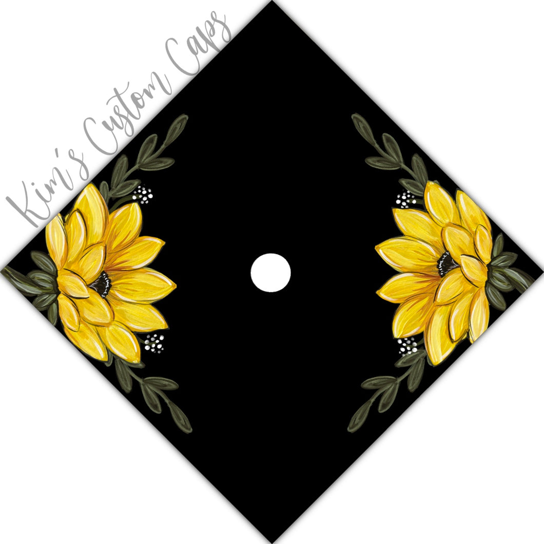 Custom Quote Floral Sunflower Printed Graduation Cap Topper