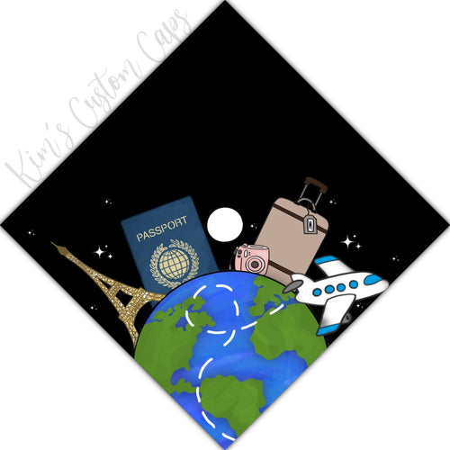 Custom Quote Travel Themed Printed Graduation Cap Topper