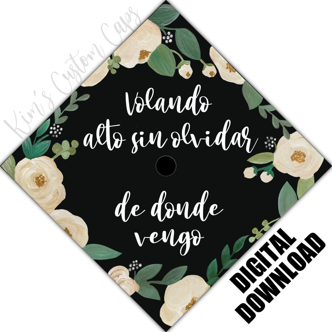 Floral Spanish Printed Graduation Cap Topper DIGITAL DOWNLOAD
