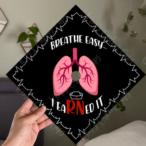 Premade Printed Nurse Nursing RN BSN Lungs Graduation Cap Topper
