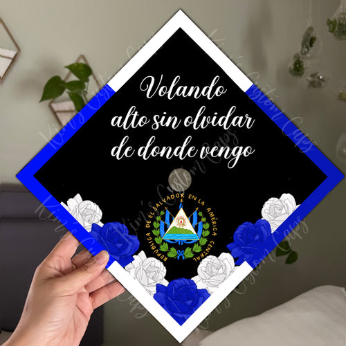 Premade Printed Floral El Salvador Flag Inspired Graduation Cap Topper