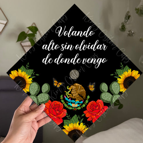 Premade Printed Floral Mexican Flag Inspired Graduation Cap Topper