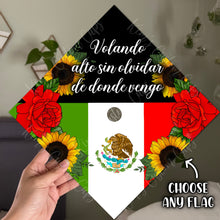 Premade Printed Floral Graduation Cap Topper with Interchangeable Flag