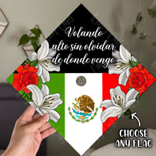 Premade Printed Floral Graduation Cap Topper with Interchangeable Flag