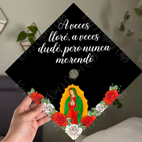Premade Printed Floral Virgin Mary Spanish Graduation Cap Topper