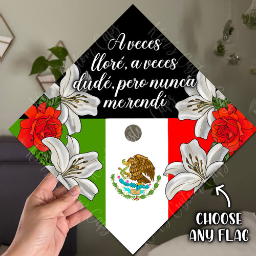 Premade Printed Floral Graduation Cap Topper with Interchangeable Flag