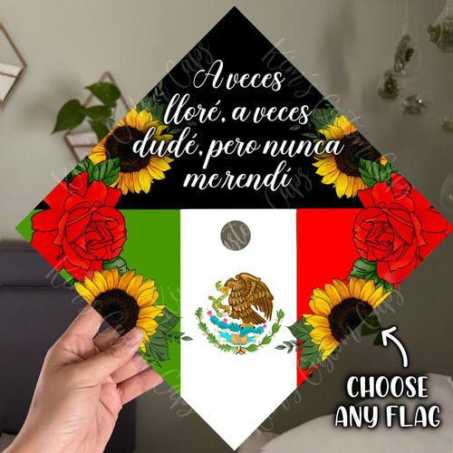 Premade Printed Floral Graduation Cap Topper with Interchangeable Flag