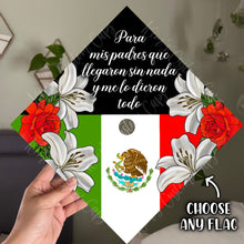 Premade Printed Floral Graduation Cap Topper with Interchangeable Flag