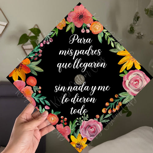 Premade Printed Floral Spanish Graduation Cap Topper