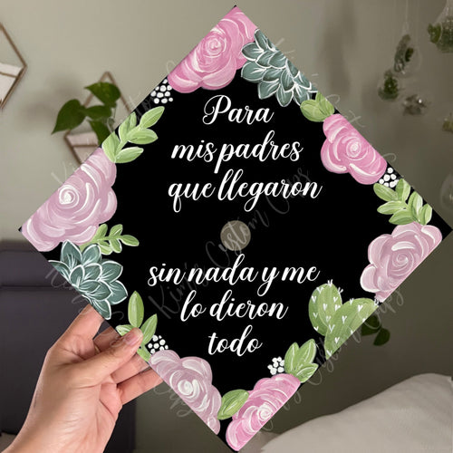 Premade Printed Floral Spanish Graduation Cap Topper