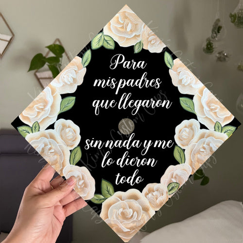 Premade Printed Floral Spanish Graduation Cap Topper