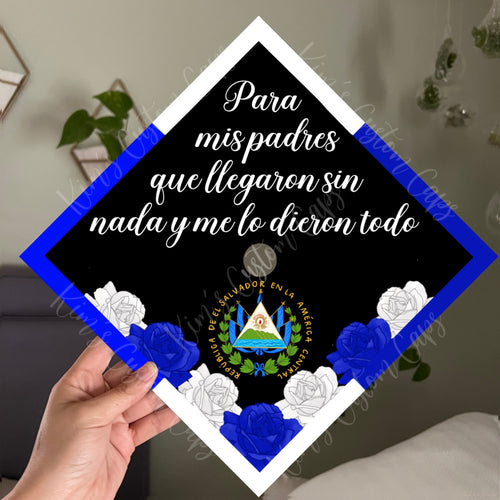 Premade Printed Floral El Salvador Flag Inspired Graduation Cap Topper