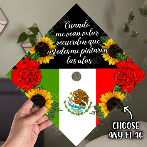 Premade Printed Floral Graduation Cap Topper with Interchangeable Flag