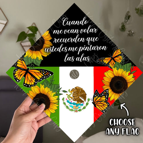 Premade Printed Floral Graduation Cap Topper with Interchangeable Flag