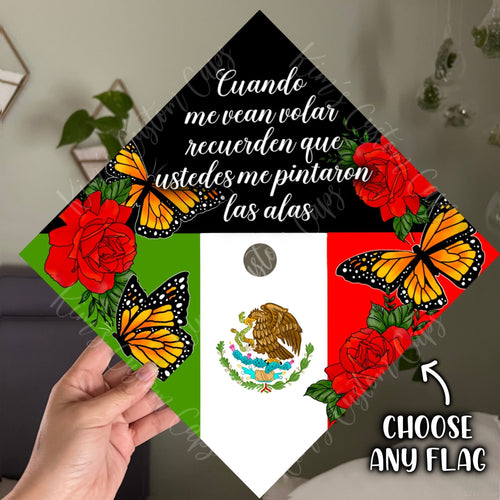 Premade Printed Floral Graduation Cap Topper with Interchangeable Flag