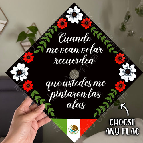 Premade Printed Floral Graduation Cap Topper with Interchangeable Flag