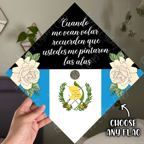 Premade Printed Floral Graduation Cap Topper with Interchangeable Flag