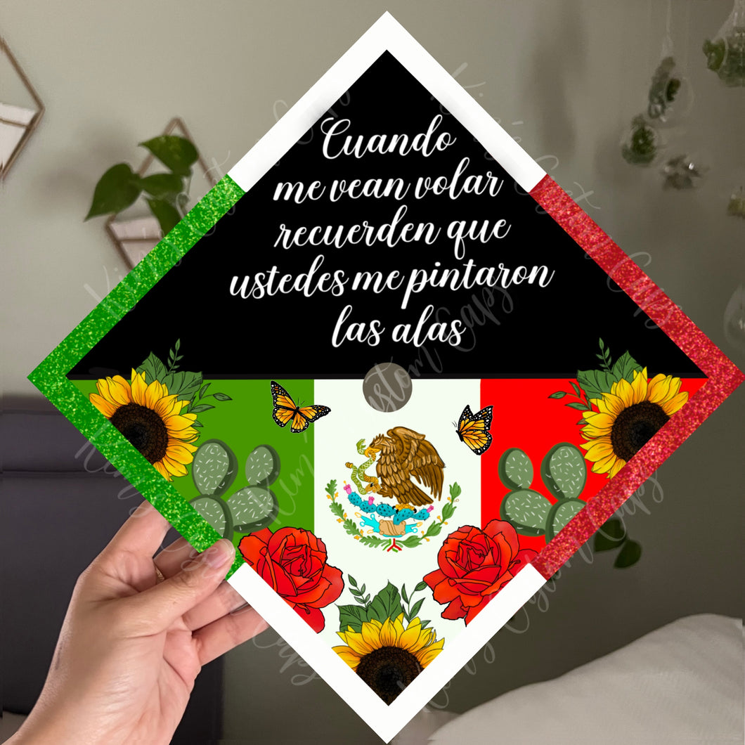 Premade Printed Floral Mexican Flag Inspired Graduation Cap Topper