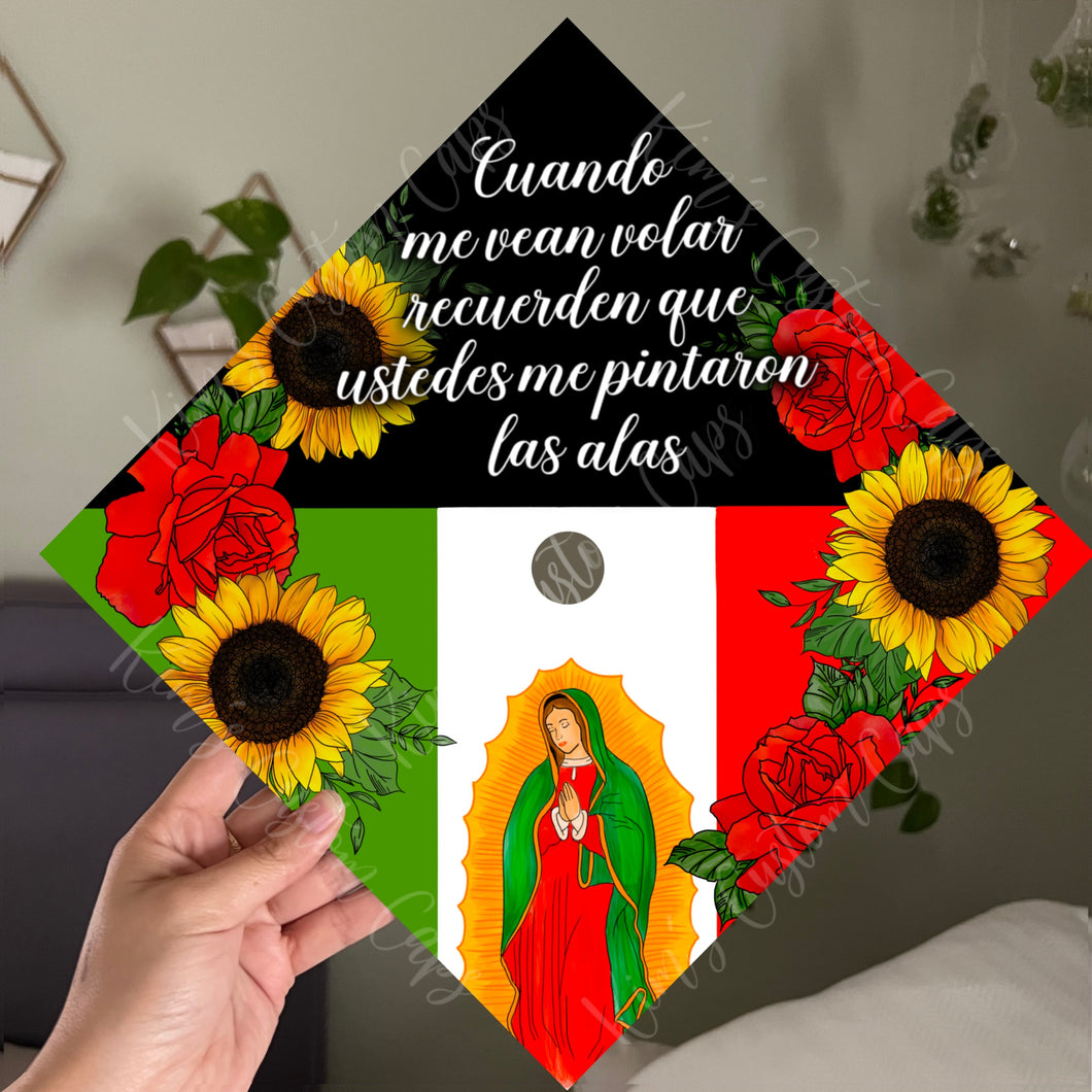 Premade Printed Floral Virgin Mary Graduation Cap Topper