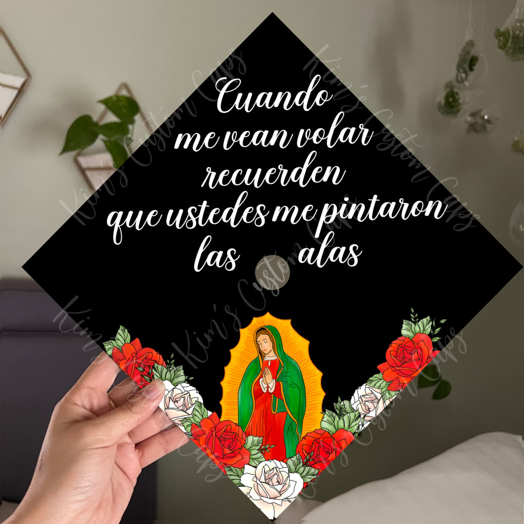 Premade Printed Floral Virgin Mary Graduation Cap Topper