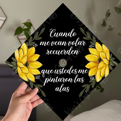 Premade Printed Floral Spanish Graduation Cap Topper